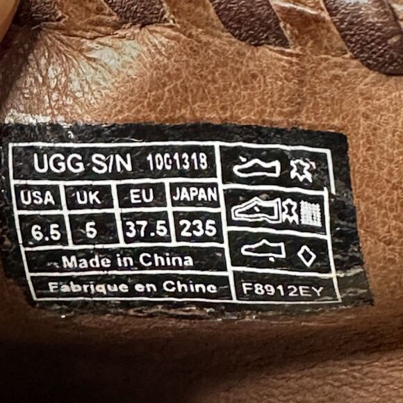 UGG Jamison Platform Pumps Booties Sz 6.5 Brown Leather Shearling Lined 5" Heel - Picture 9 of 16